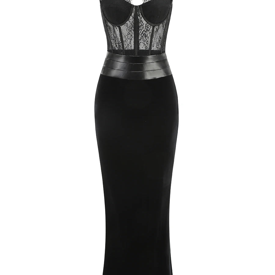 2025 New Black Women Sexy Strap Lace Fashion Bodycon Long Maxi Dress Celebrate Birthday Vacation Cocktail Outfit Vestido