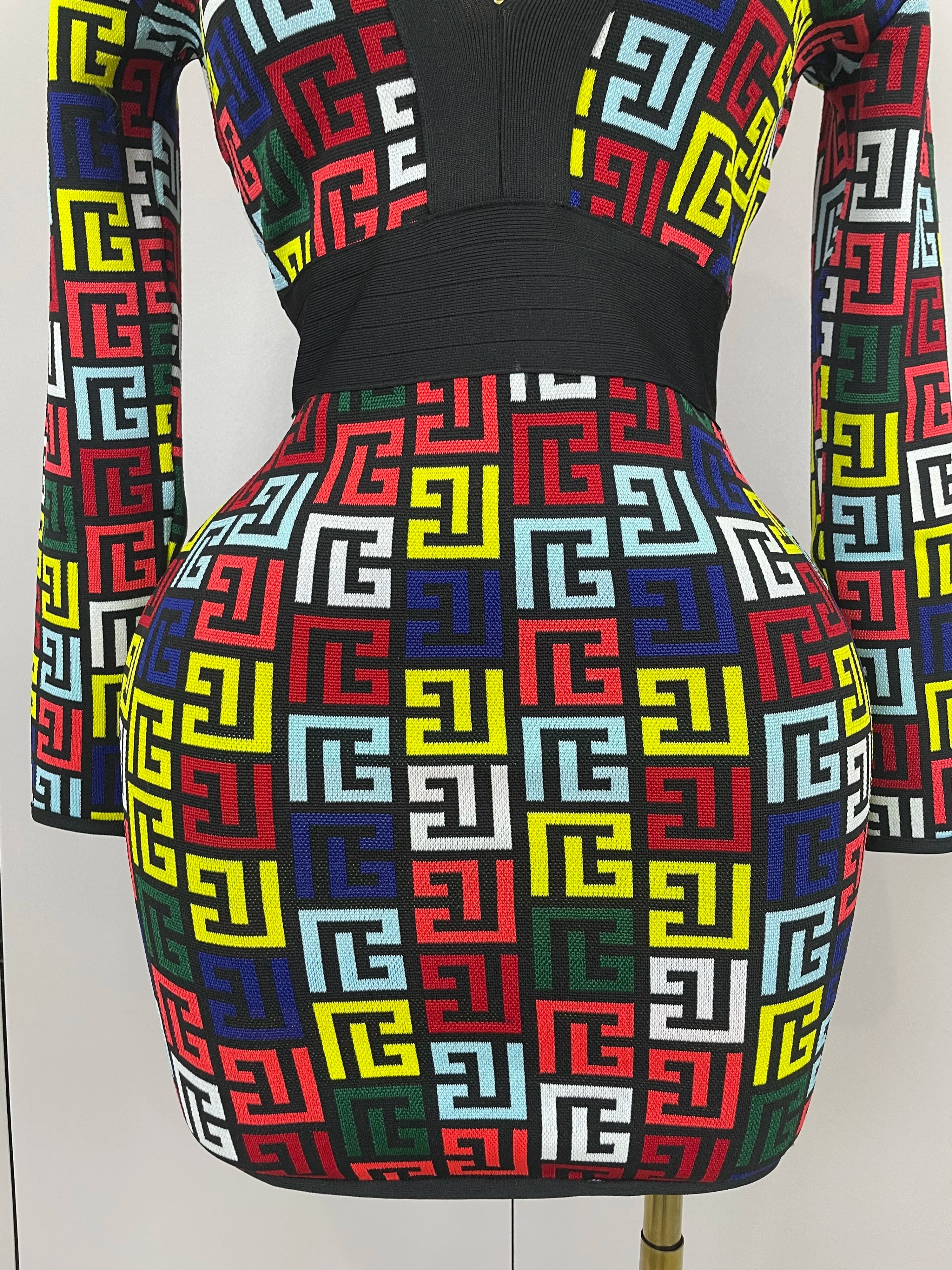 Sexy V-Neck Long Sleeve Bodycon Jacquard Short Bandage Dress 2025 Women Elegant Evening Luxury Birthday Party Cocktail Outfit