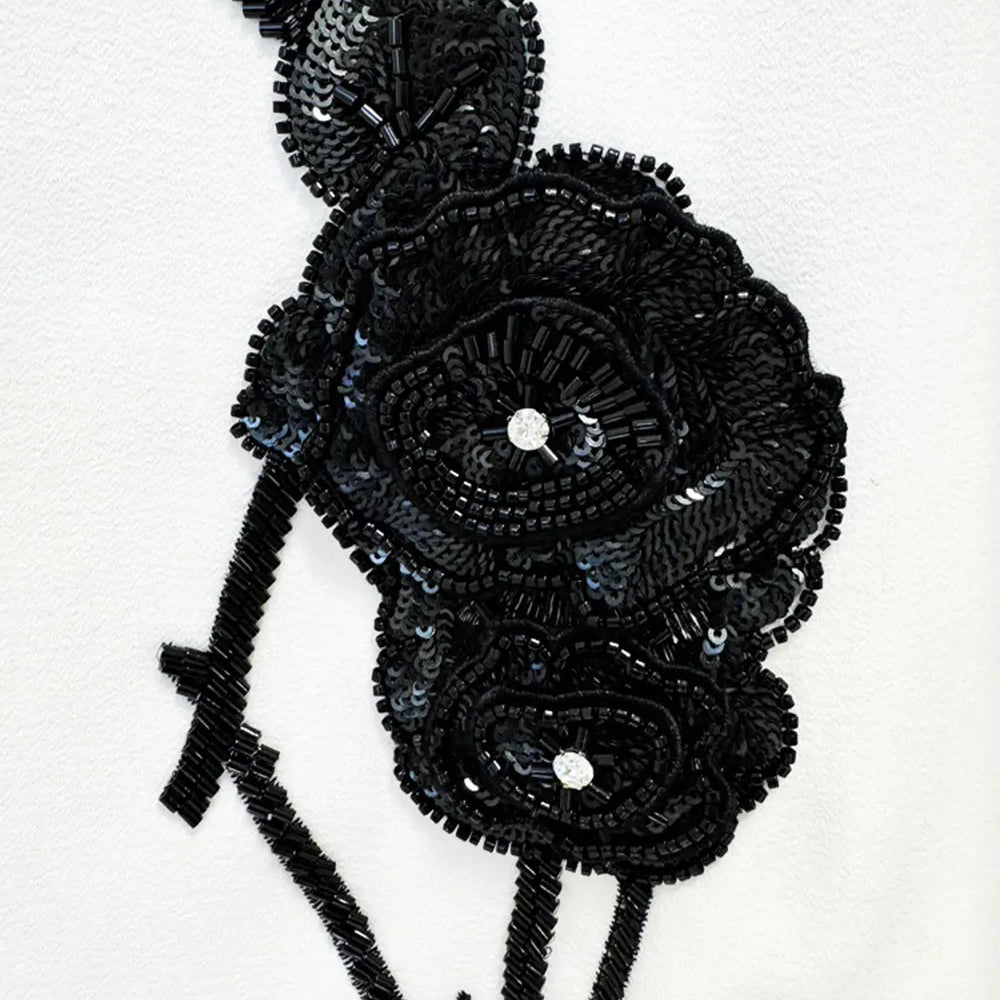 2024 New Women Sequined Bead Flower Elegant Dress O-Neck Long Sleeved Bodycon Mini White Dress Celebrity Cocktail Party Vestidos