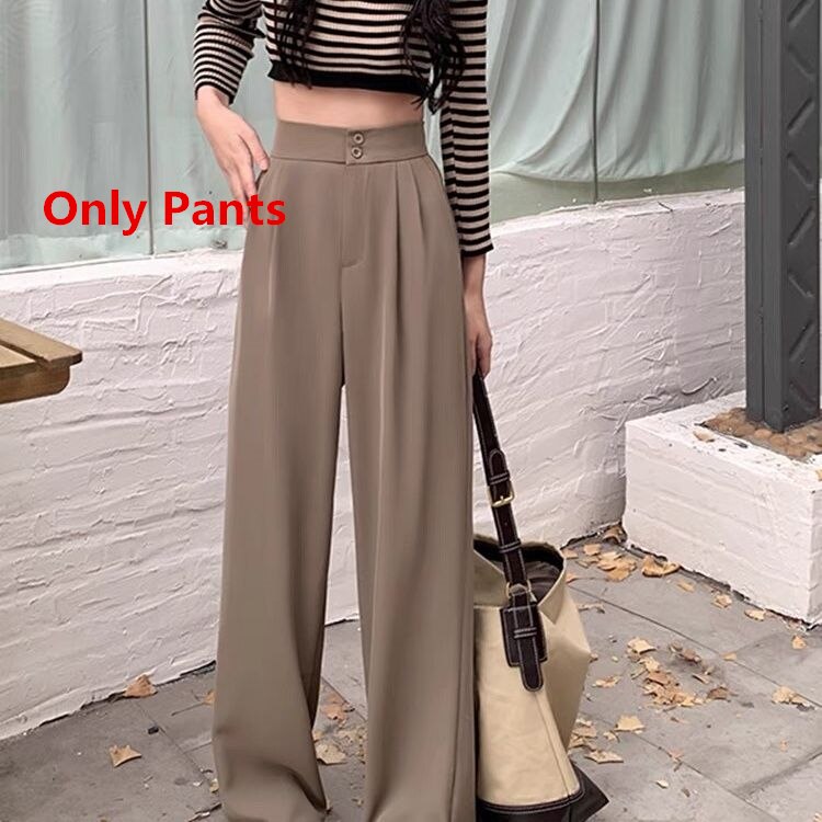 Women Spring Autumn Fashion Zipper Sweatshirt Vest Wide Leg Pants 1 or 3 Piece Set Lady Casual Tops Trousers Outfits 2024 Suits Only Khaki Pants