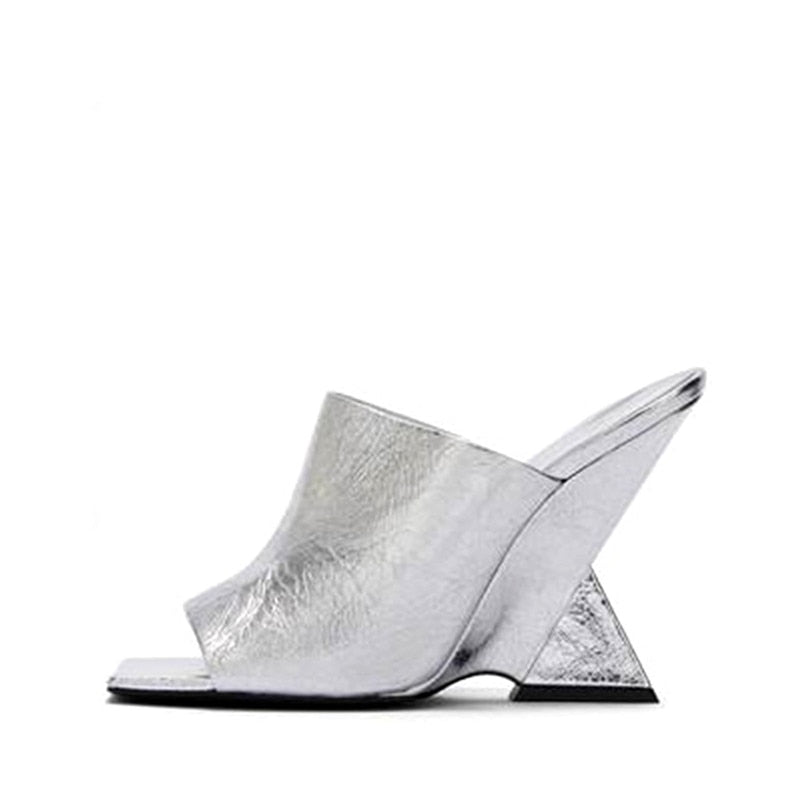 Women's New Summer High-heeled Diagonal Heeled Square Sandals, Fashionable Thick Heeled Slope Heel Large
