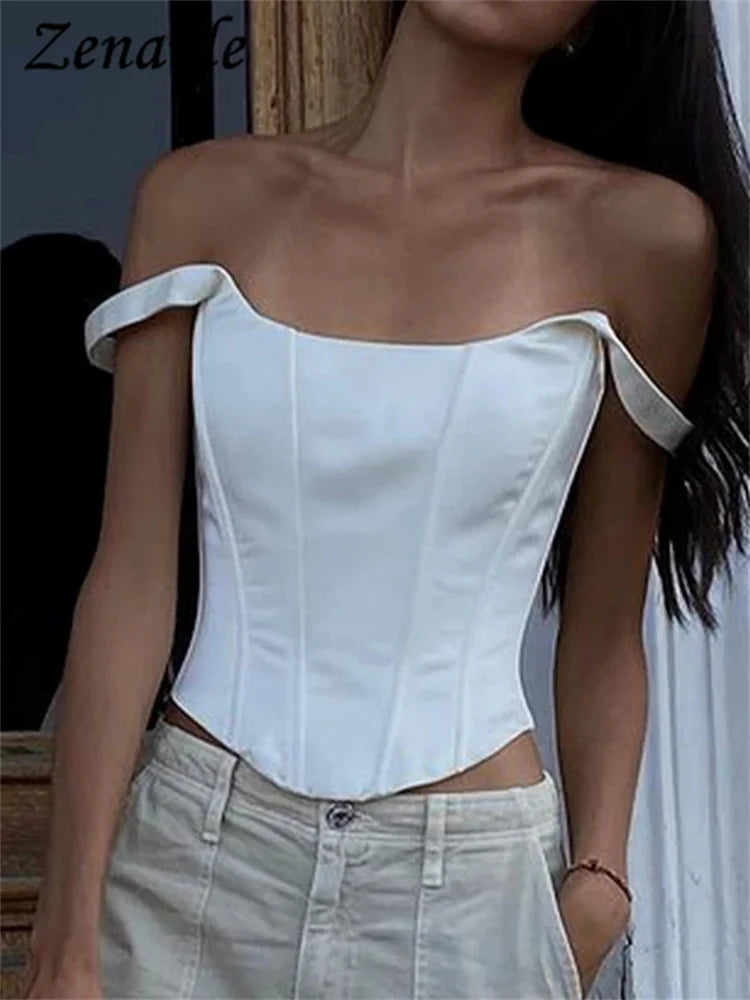 Zenaide Sexy Square Neck Satin Corset Crop Tops Summer Women Sleeveless Bandage Tank Top Camis Party Club 2023