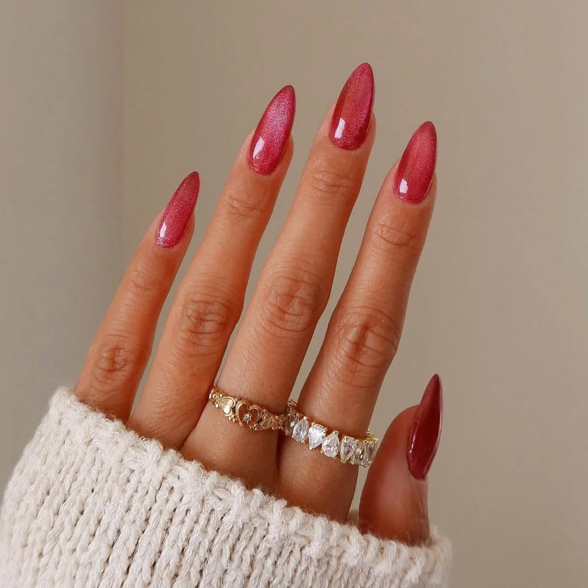 24Pcs Simple Wine Red Fake Nail with Glue Mid-length Almond Press on False Nails Wearable Round Head Oval Full Cover Nail Tips 24-12