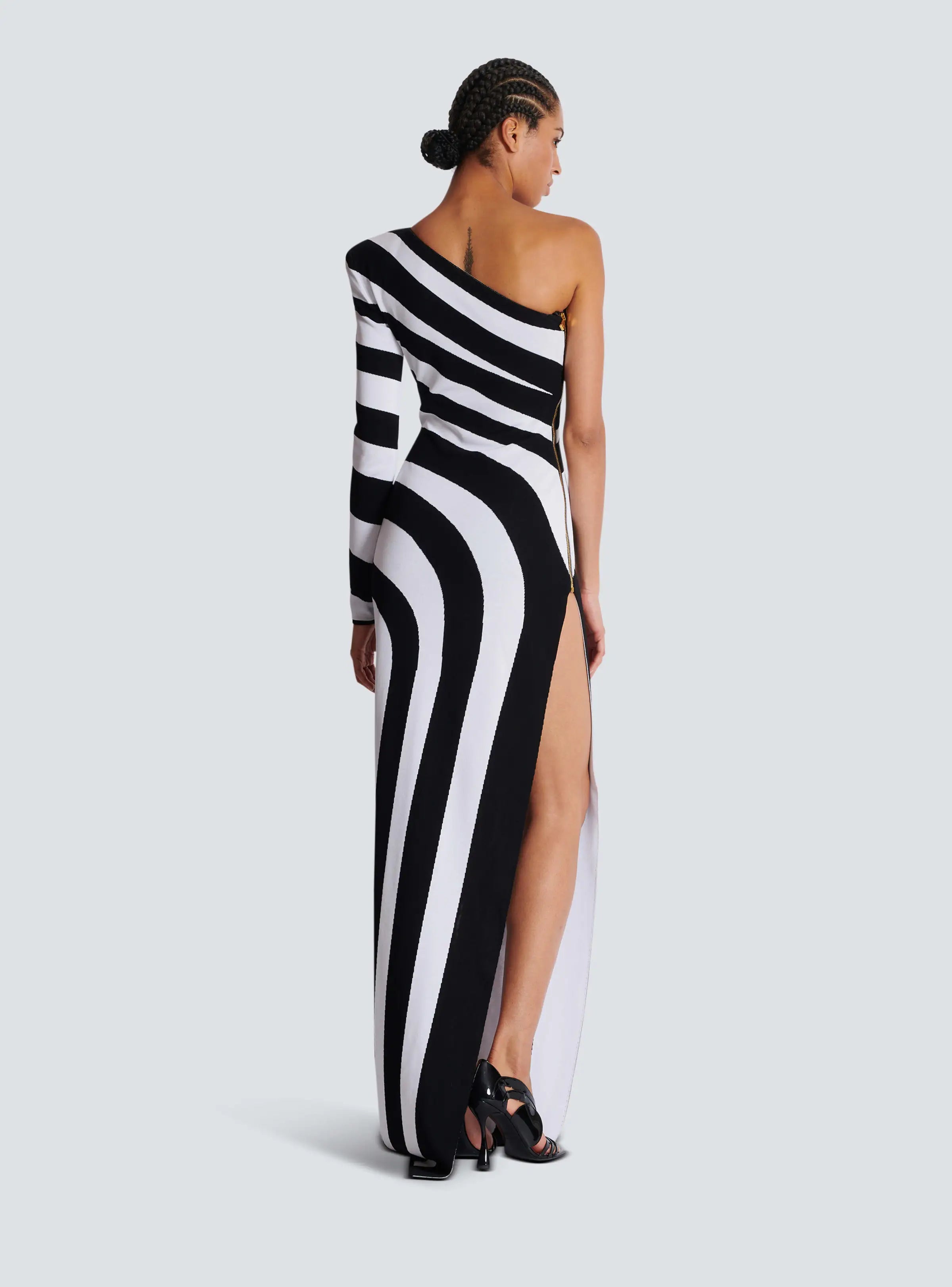 Women Sexy One Shoulder Striped High Split Bodycon Bandage Long Dress Celebrate Evening Party Red Carpet Outfit