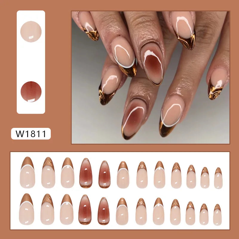 24pcs Shiny Green Cat Eye False Nails Cute Seal Print Fake Nails Tips Wearable Reusable Glossy Short Round Press on Nails 13