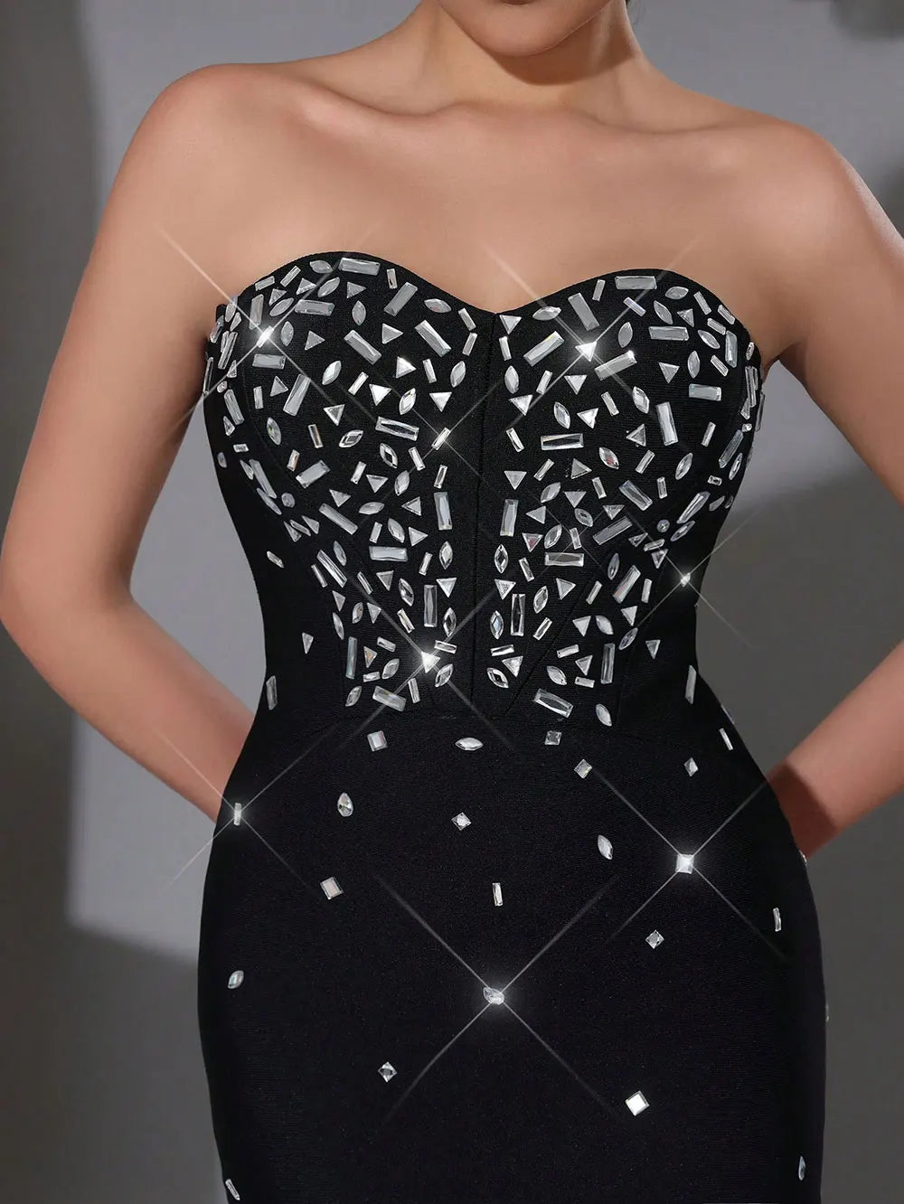 2025 Sexy Women's Nail Bead Design Bandage Dress Strapless Sleeveless Bodycon Backless Long Dress Cocktail Dinner Dress Vestitos