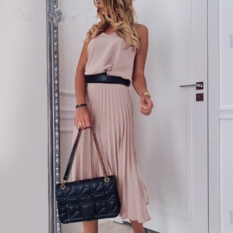 Women Fashion Sling V Neck Long Dress Droopy Big Hem Backless Sexy Party Prom Club Belt Back Zipper Elegant Female Dresses 2XL