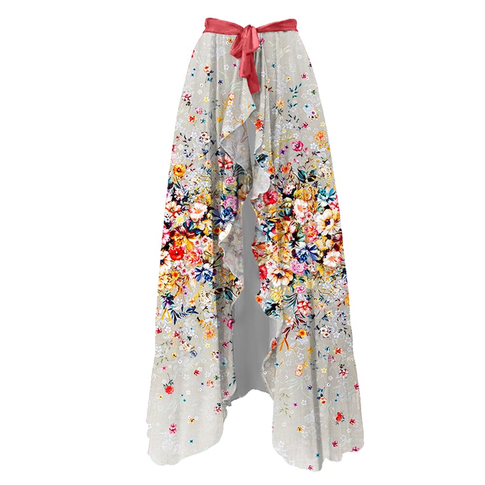 Ruffled Floral Print Colorblock Bikinis - New One-piece Swimsuits V -neck Vintage Bathing Suit Beach Wear Slim Luxury Biquini pink skirt