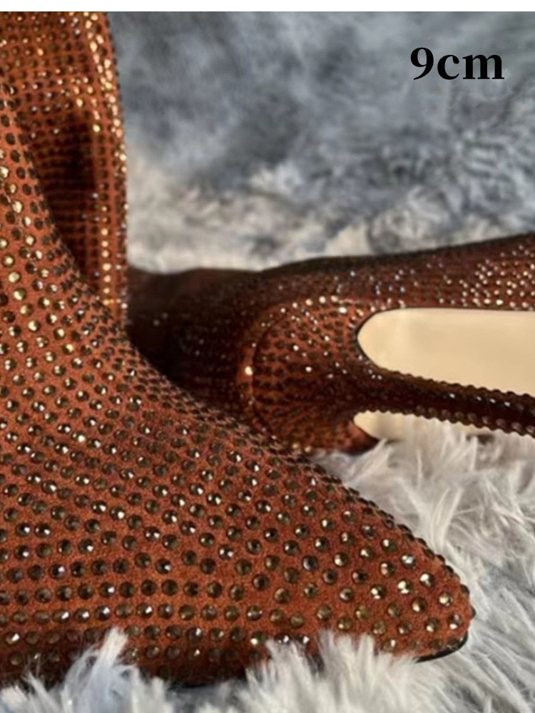 Women's New European and American Fashion Show Starry Sky High-heeled Rhinestone Pointed Nightclub Four Seasons Boots