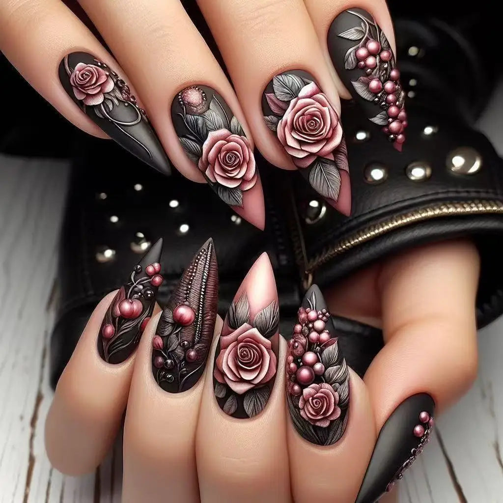 24Pcs Mid-length Almond Fake Nail with Blue Stripe Smudge Design Press on Nails for Woman Datachable Full Cover False Nails Tips JD-42