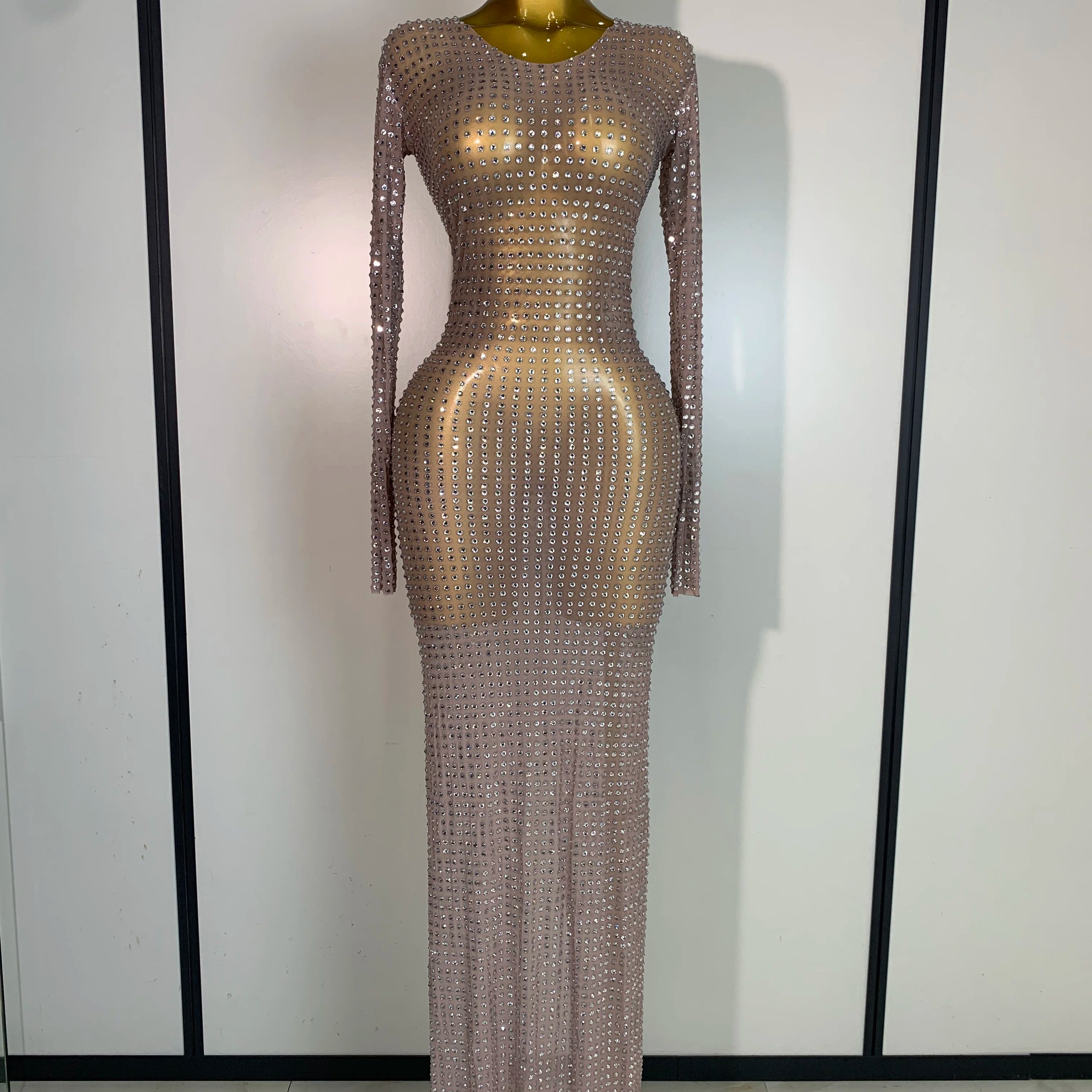Sparkly Rhinestone Elegant Party Long Dress Celebrity Evening Luxury Birthday Nightclub Prom Gown Singer Dancer Stage Outfit Silver