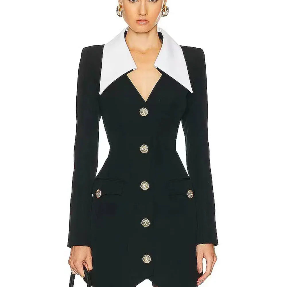 2024 Autumn Women Elegant Bandage Dress with Large Collar Long Sleeve Button Design Bodycon Asymmetric Mini Dress Party Vestidos