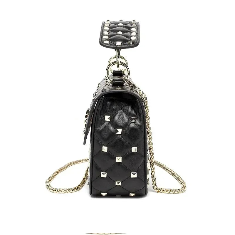 Fashion Women Sheepskin Leather Rivet Handbags Chain Bag Designer Shoulder Bags Luxury Woman Messenger Bags