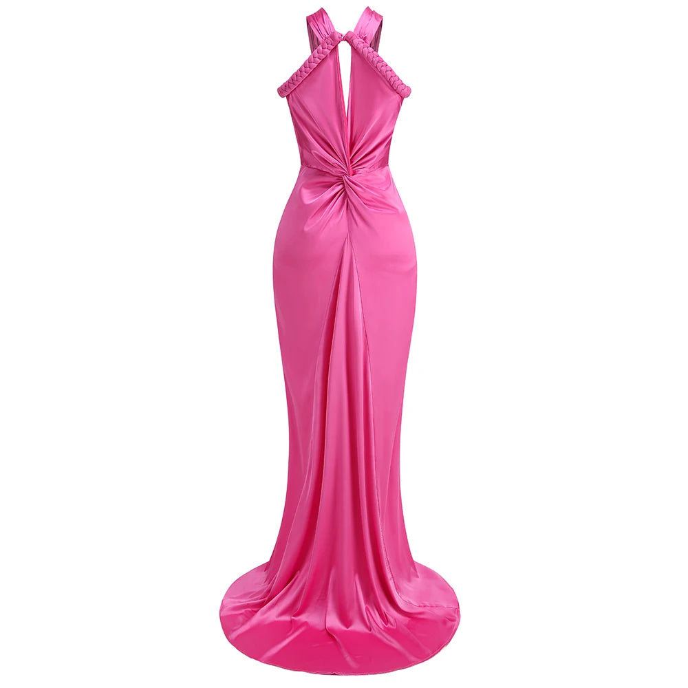 Rosered Red Color Women Sexy Off the Shoulder Halter Backless Long Mermaid Dress Elegant Evening Party Celebrate Wedding Dress