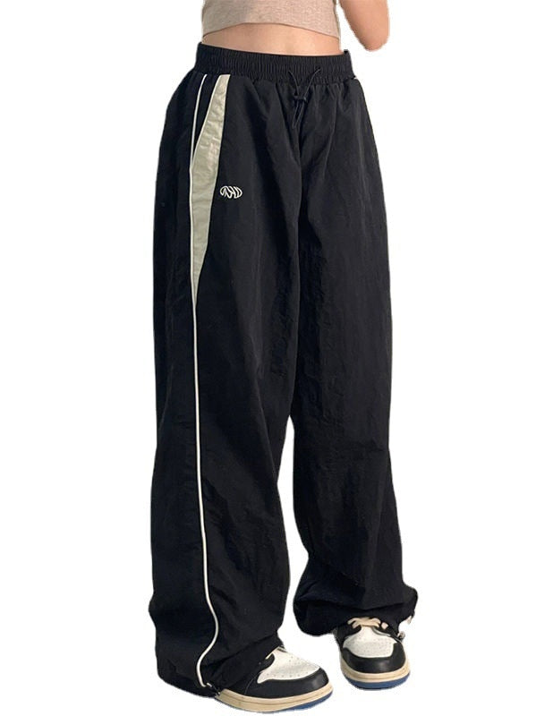 Pantalon rétro pour femmes, couleur unie, ample, cordon de serrage, jogging décontracté, Baggy, jambes larges, survêtement, taille moyenne, vêtements sportifs Y2k, printemps