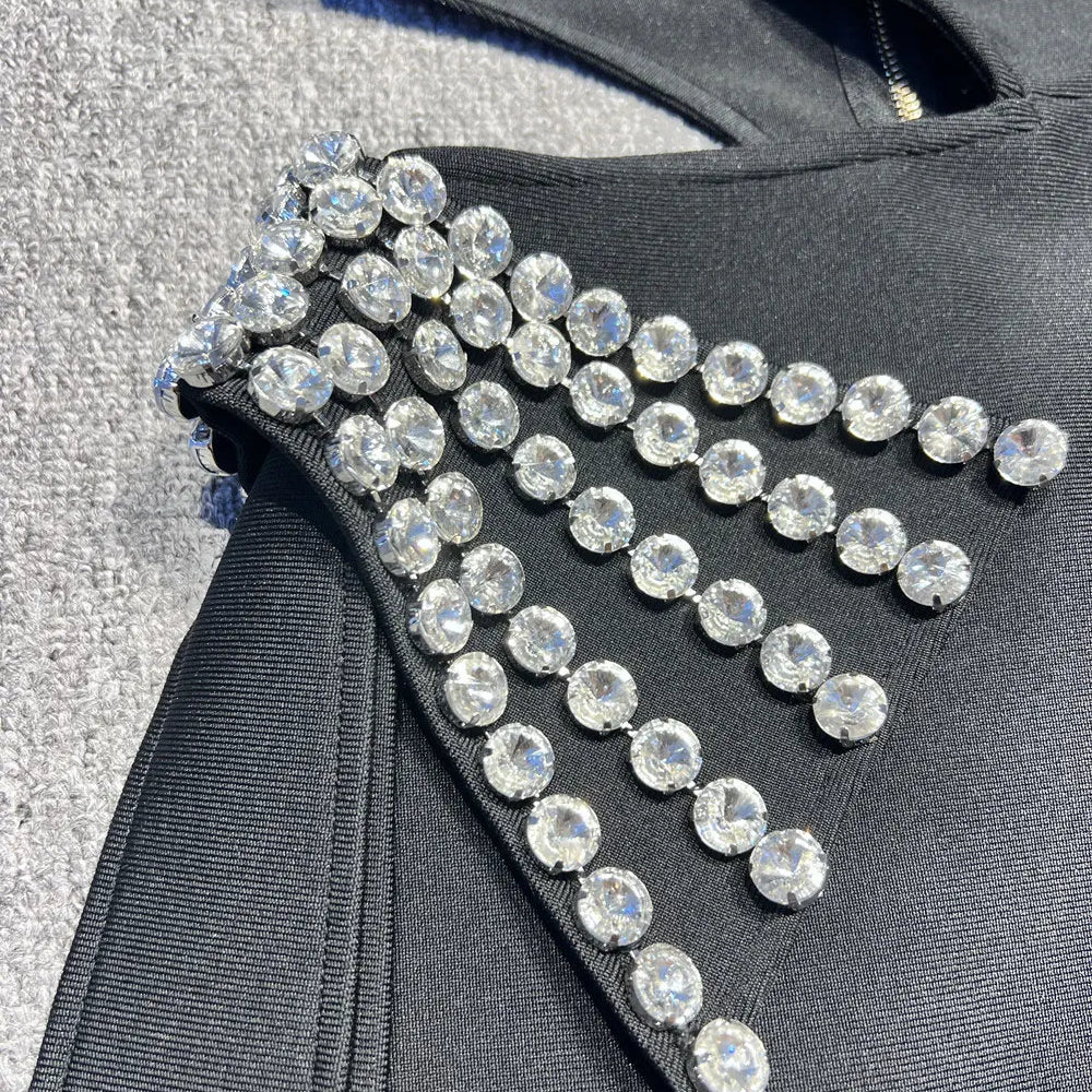 2024 Sexy Women's Light Luxury Nail Diamond Bandage Dress One Shoulder Slant Neck Bodycon Waist Long Dress Evening Party Vestido