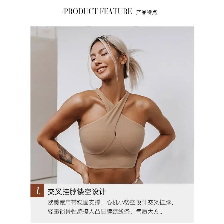 yoga suit, vest, sports bra, lingerie, women's sexy and beautiful back, cross strap fitness suit