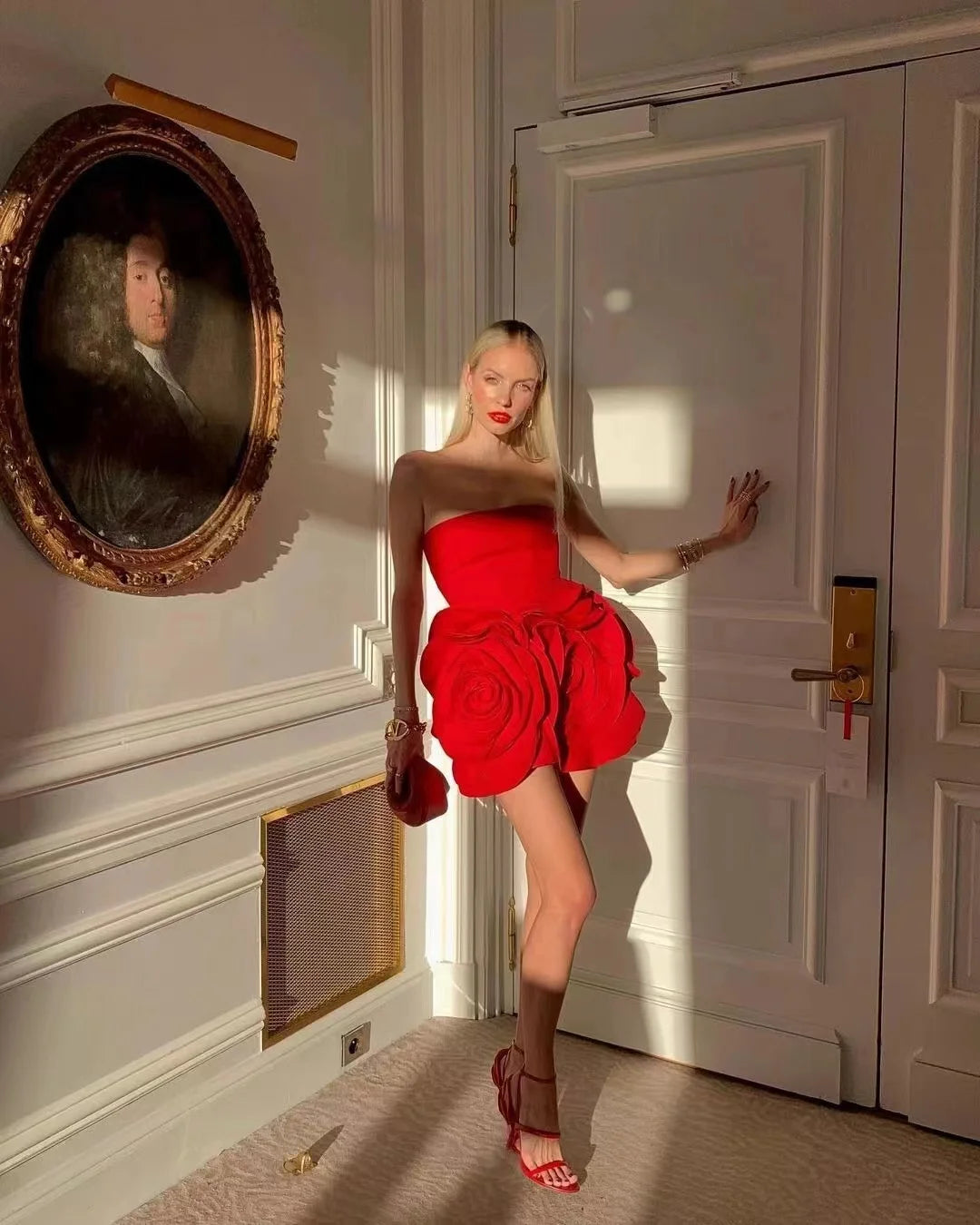 2024 New Spring Women Sexy Strapless Big Flowers Bodycon Mini Dress Cute Celebrity Birthday Party Girls' Homecoming Dress