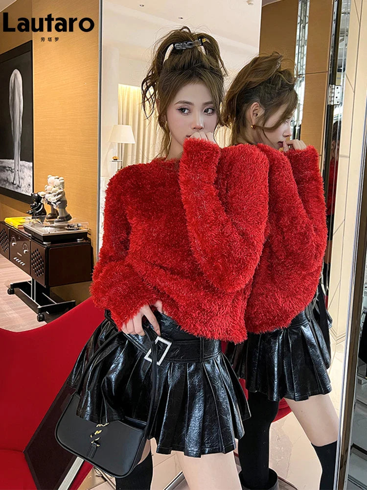 Spring Summer Black Shiny Patent Pu Leather Mini Pleated Skirt Women Belt High Waist Short Luxury Designer Y2K Clothes