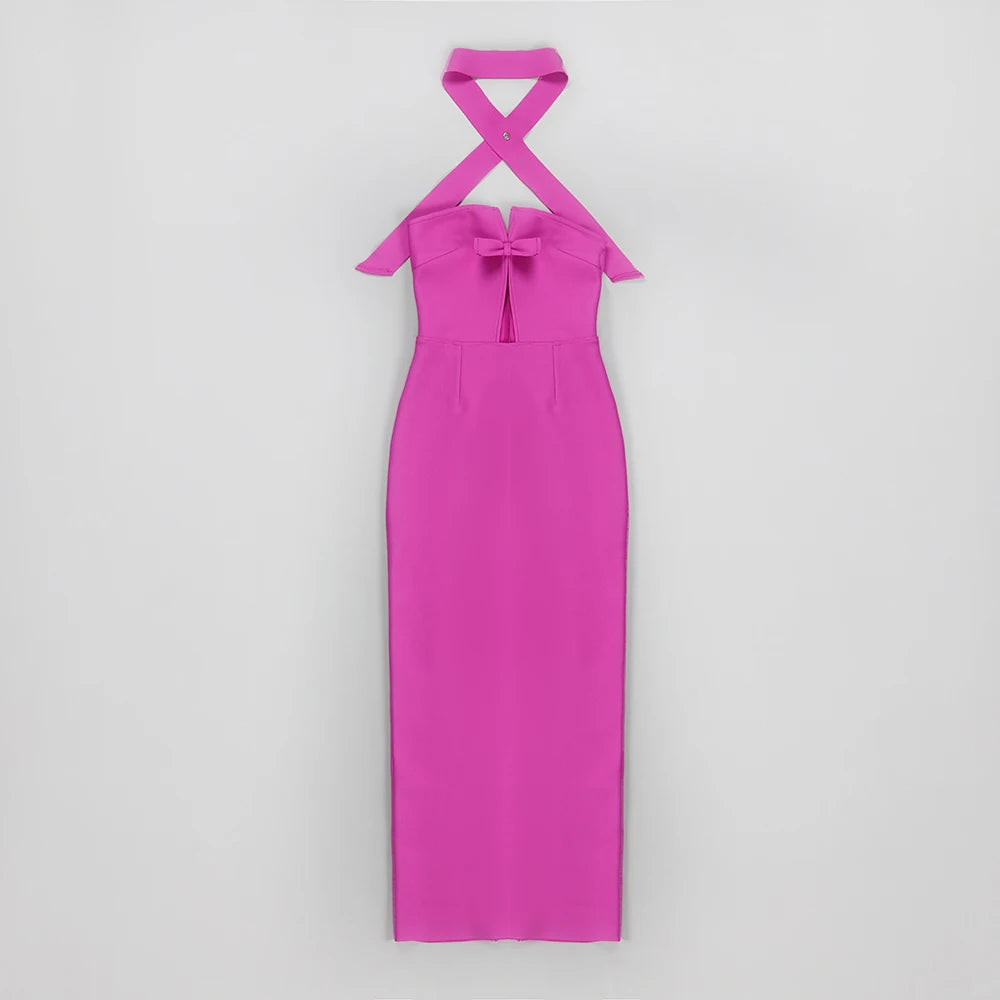 Black Color Women Sexy Halter Strapless Bodycon Long Dress Rayon Bandage Fashion Celebrate Evening Party Dress Wholesale