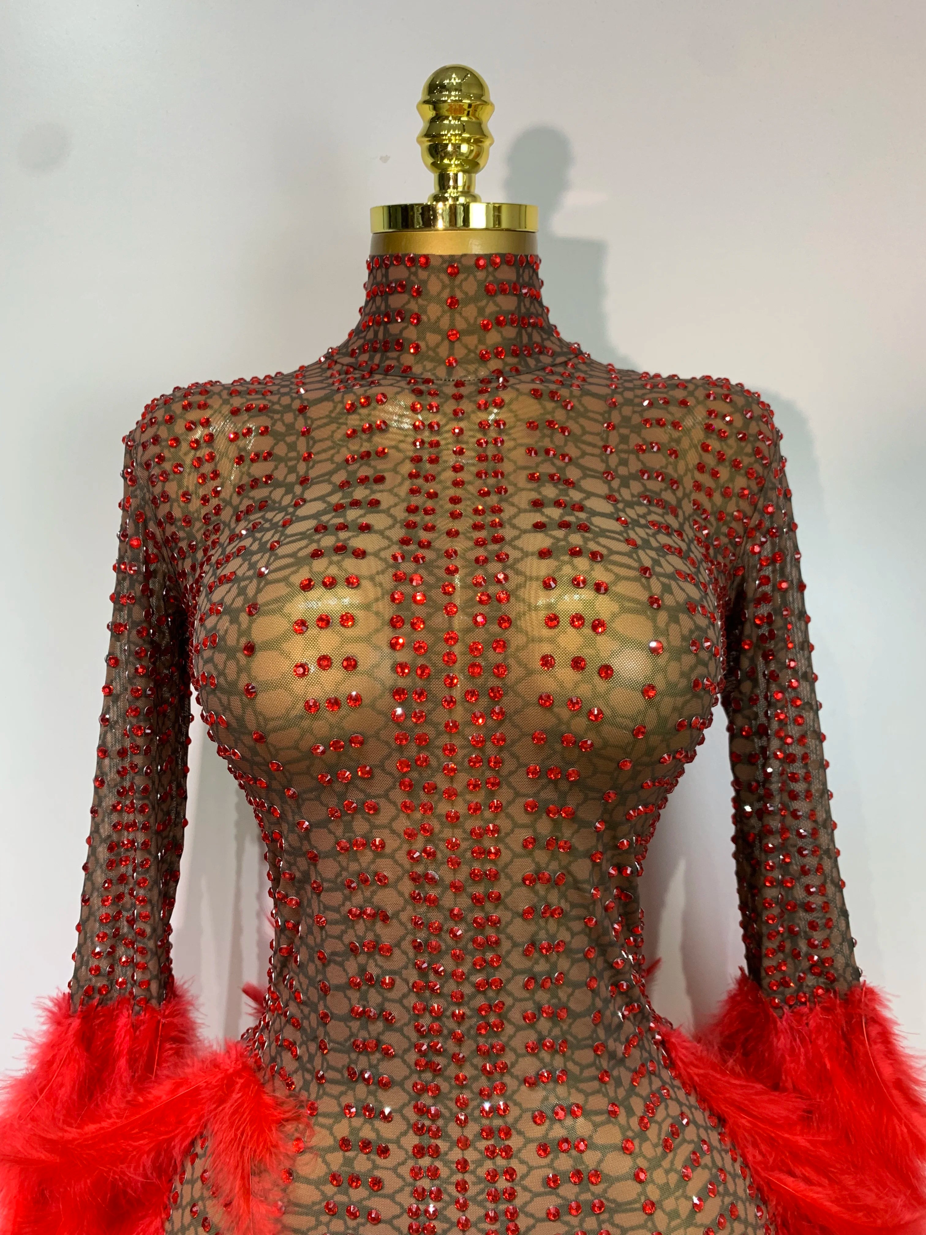 Women Luxury Birthday Dress Rhinestones Mesh Feathers Bodycon Mini Celebrity Evening Club Party Dress Nightclub Stage Outfit