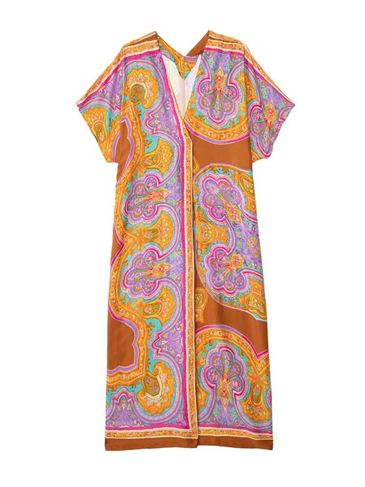 Women Casual Print Tunic Dress Robe Fashion Knotted Beach Skirt Long Sleeve Lapel Crop Shirt Tops Female Shorts 2022 Summer Sets