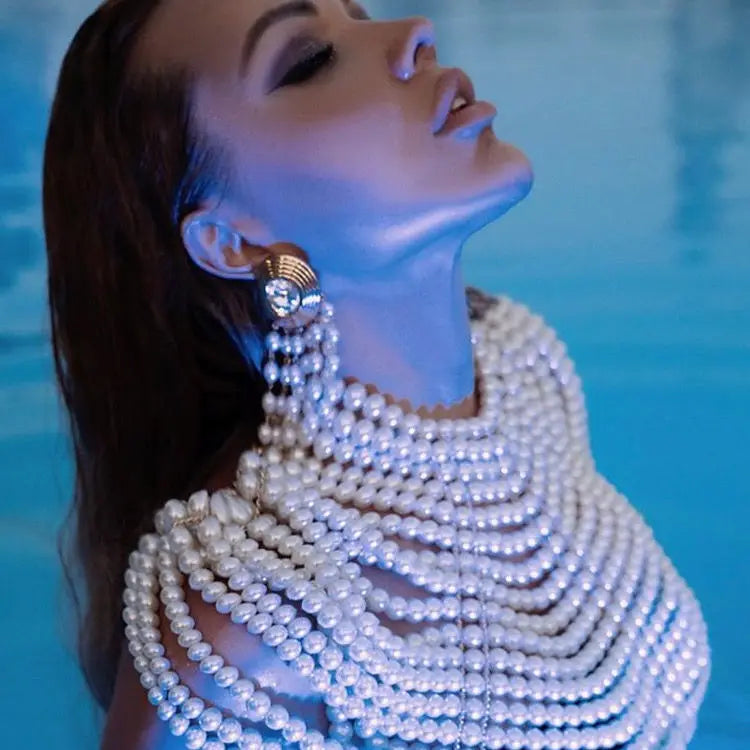 Chic Ins European American High Street Holiday Fashion Handmade Pearls Shawl Women Cape Smock Outerwear Celibrity Lady Cover Top