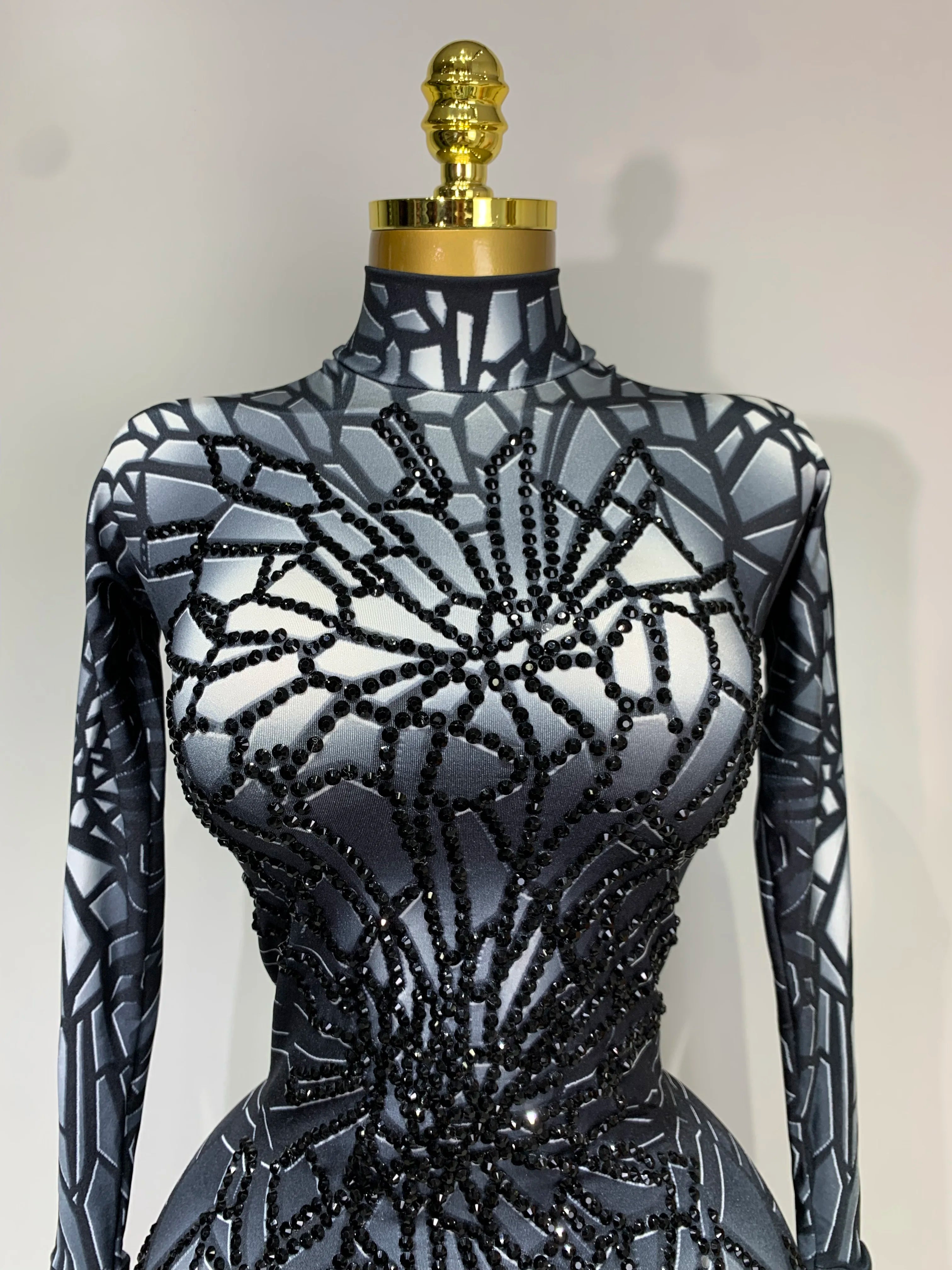 Women Sexy Black Rhinestone Stretch Bodycon Jumpsuit Club Evening Party Birthday Wear Singer Dancer Stage Perform Costume