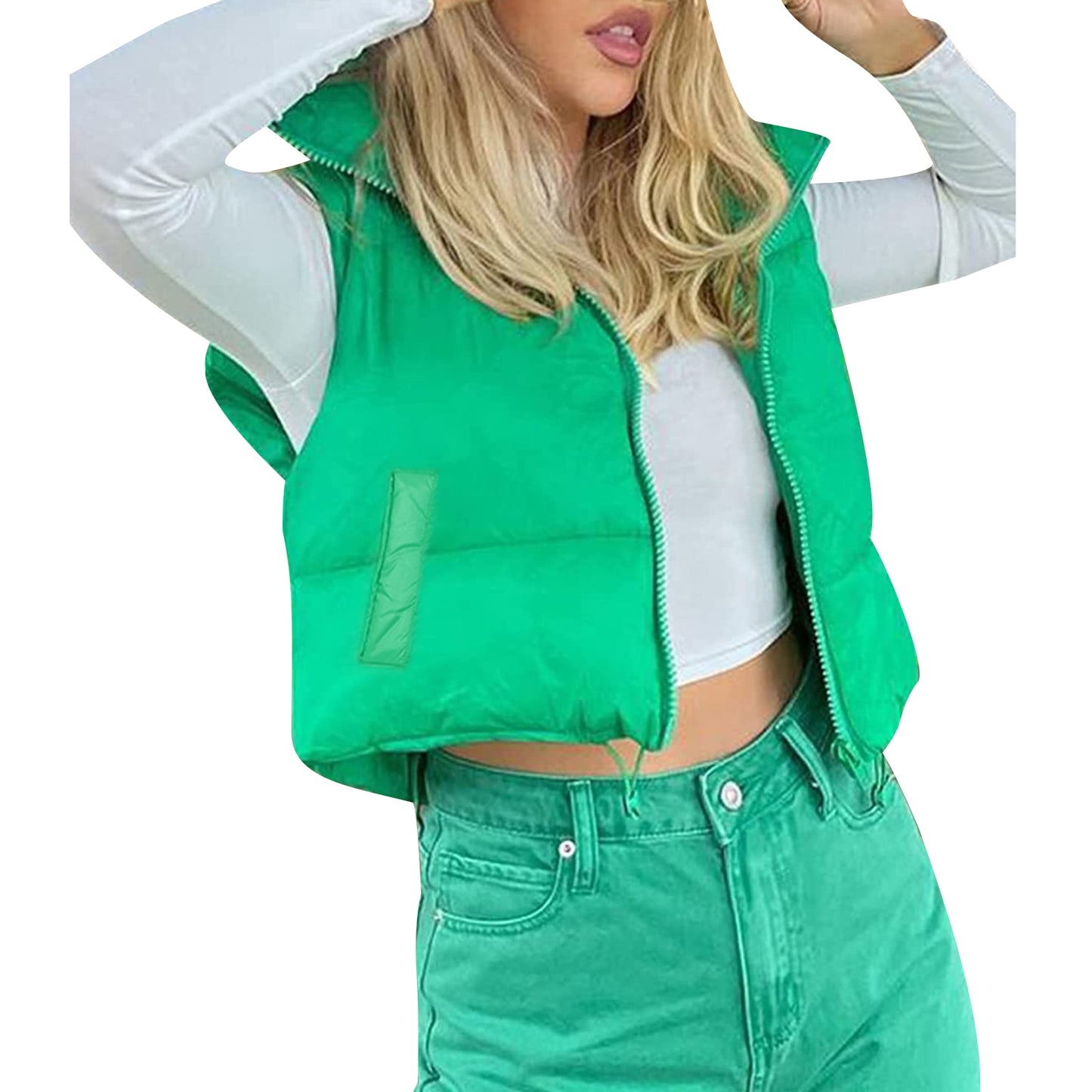 Gilet court chaud d'hiver pour femmes, gilet bouffant léger sans manches à col montant Double face