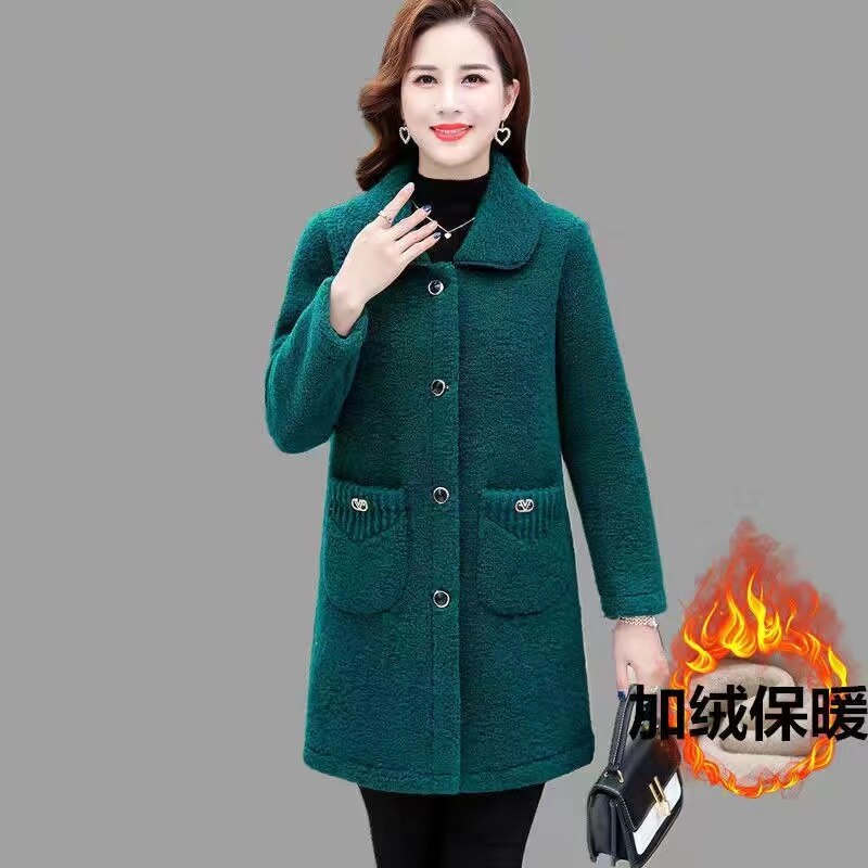 Winter Middle-Age Elderly Women's Clothing Thicken Imitation Lamb Wool Coat Mother's Mid-Length Granular Velvet Coat XL-6XL