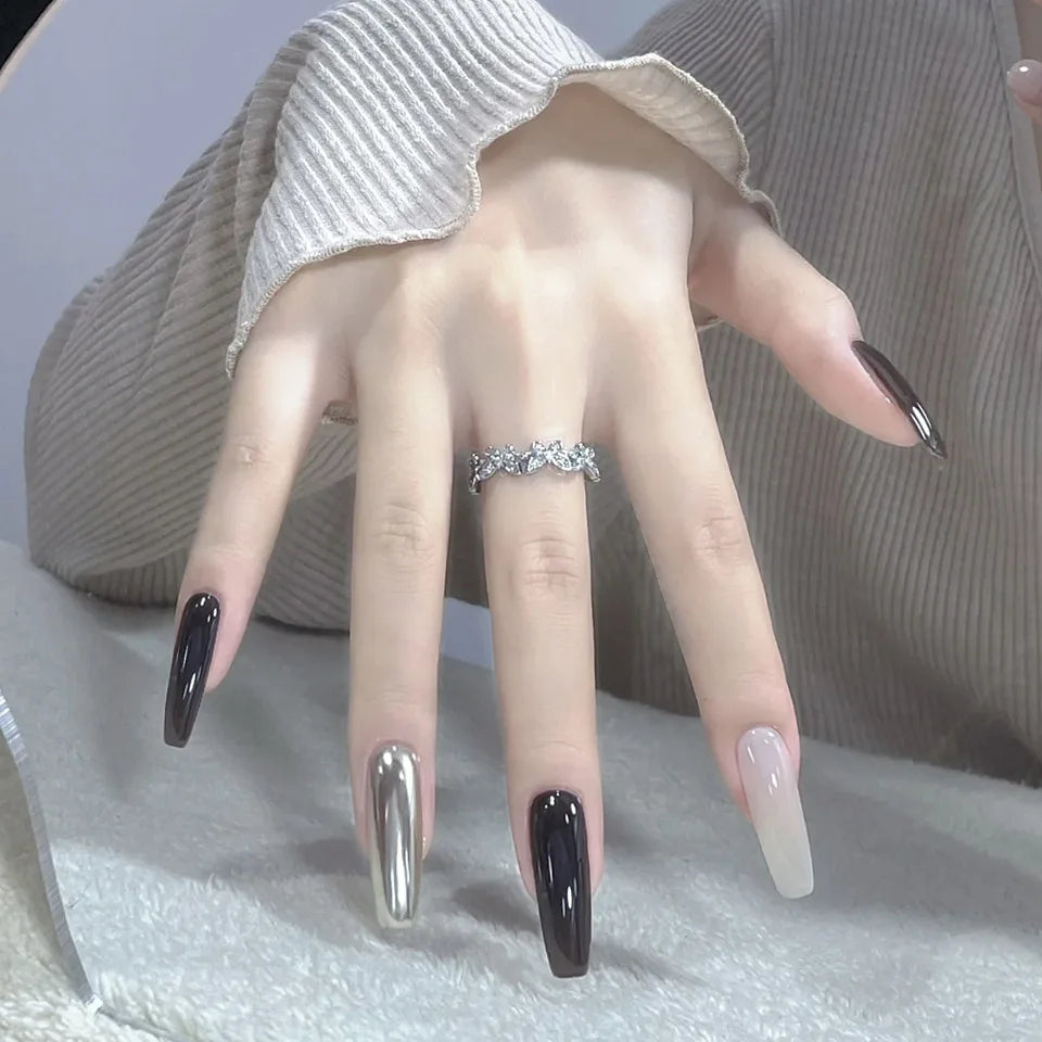 24Pcs Solid Color Wine Red False Nails Long Square Ballet Press on Nails Simple Wearing Manicure Finished Full Cover Nail Tips 5