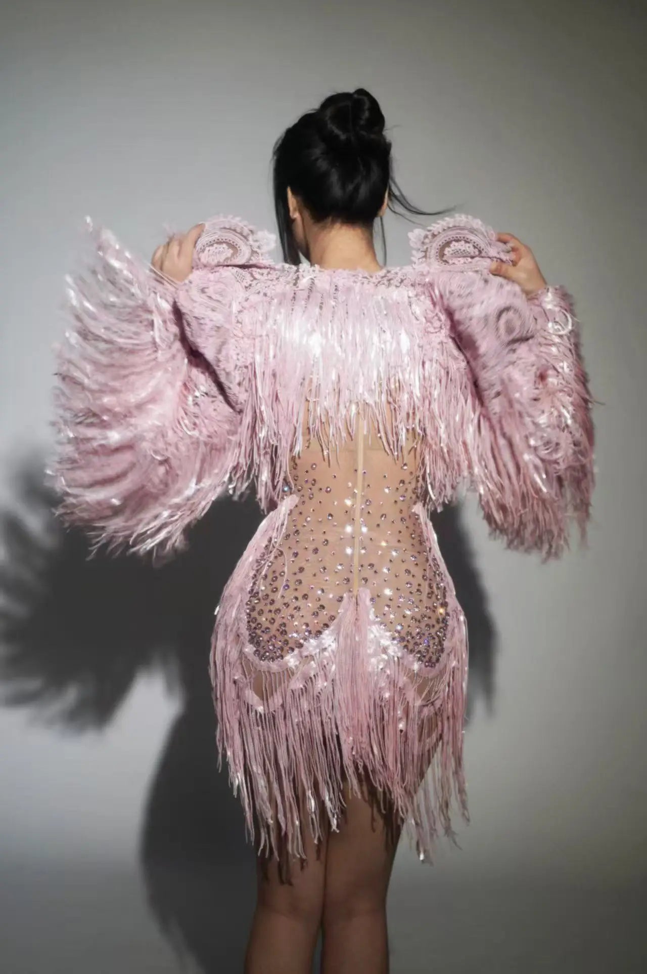 2025Sparkly Rhinestone Sequin Tassel Coat And Skirt 2Pcs Women Birthday Party Nightclub Dj Stage Performance Costume