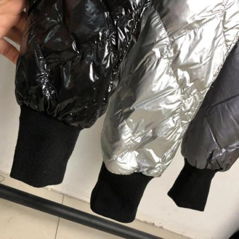 Women Glossy Diamond Down Pant 2024 Winter Fashion High Waist Harem Trousers Plus Size Warm Padded Quilted Pantalones Windproof