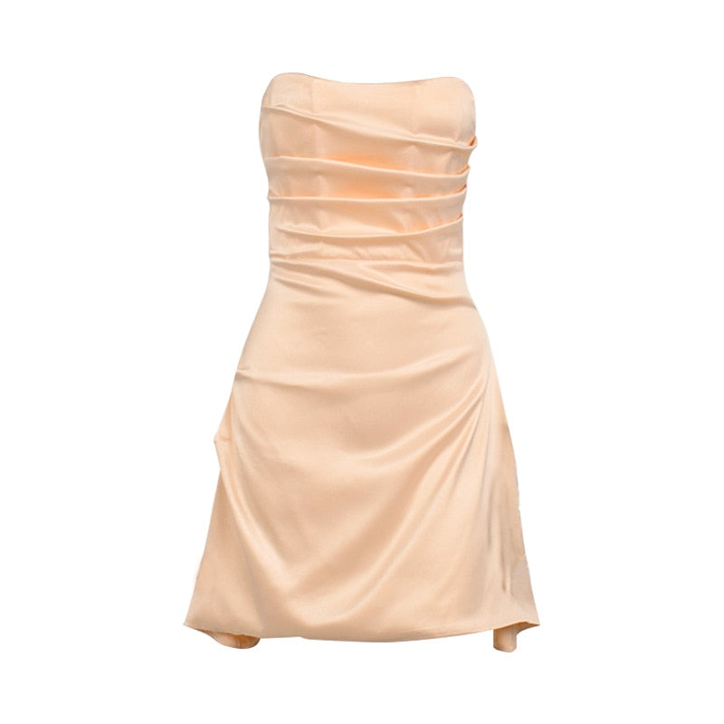Women's Dresses Strapless Draped Sleeveless High Waist Backless Solid Skirt Dress Female 2024 Fashion Style New Pink