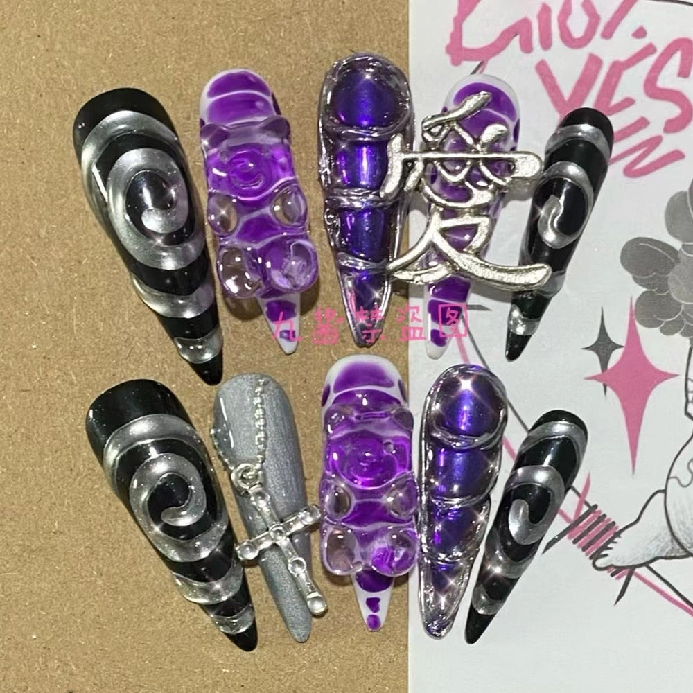 Été plage voyage vacances Hello Kitty conque ongles fille bleu jeunesse travail manuel personnalisable faux ongles fille soeur cadeau