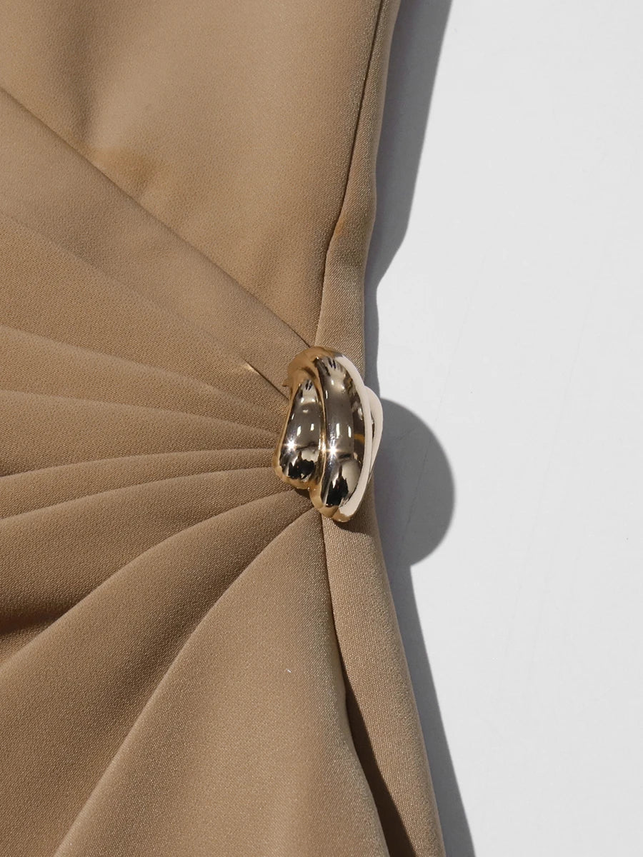 Solid Slimming Spliced Folds Irregular Dresses for Women V Neck Long Sleeves Temperament Dress Female Fashion New