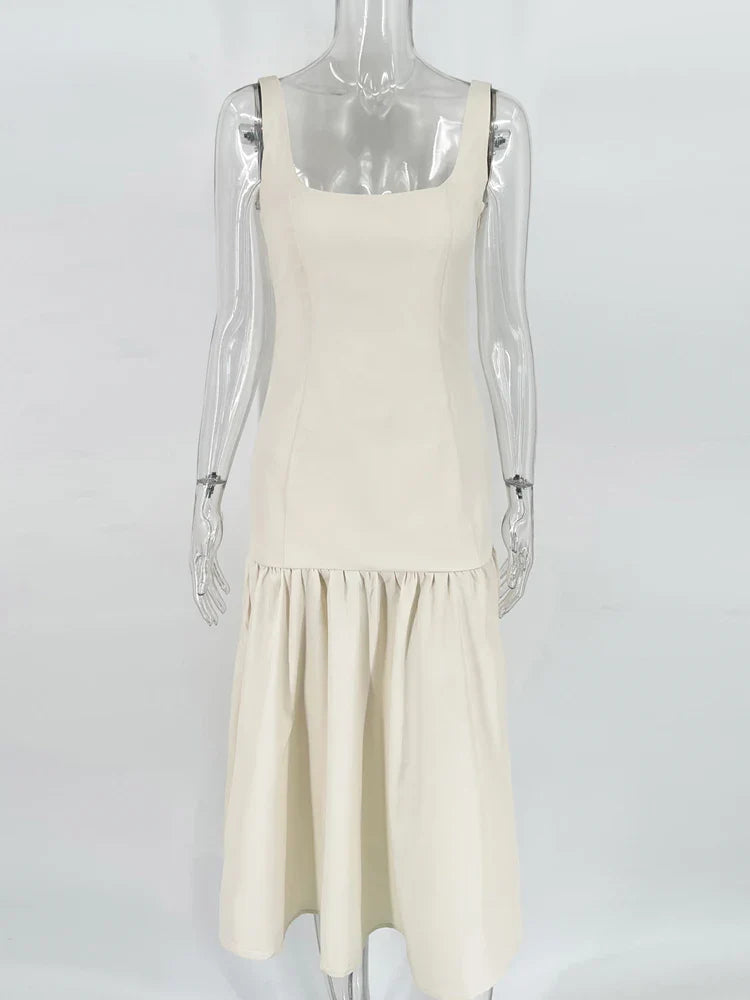 Tossy White Ruffled Patchwork Maxi Dress Female Fashion Slim High Waist Backless Pleated Summer Strapless Female Long Dress 2024