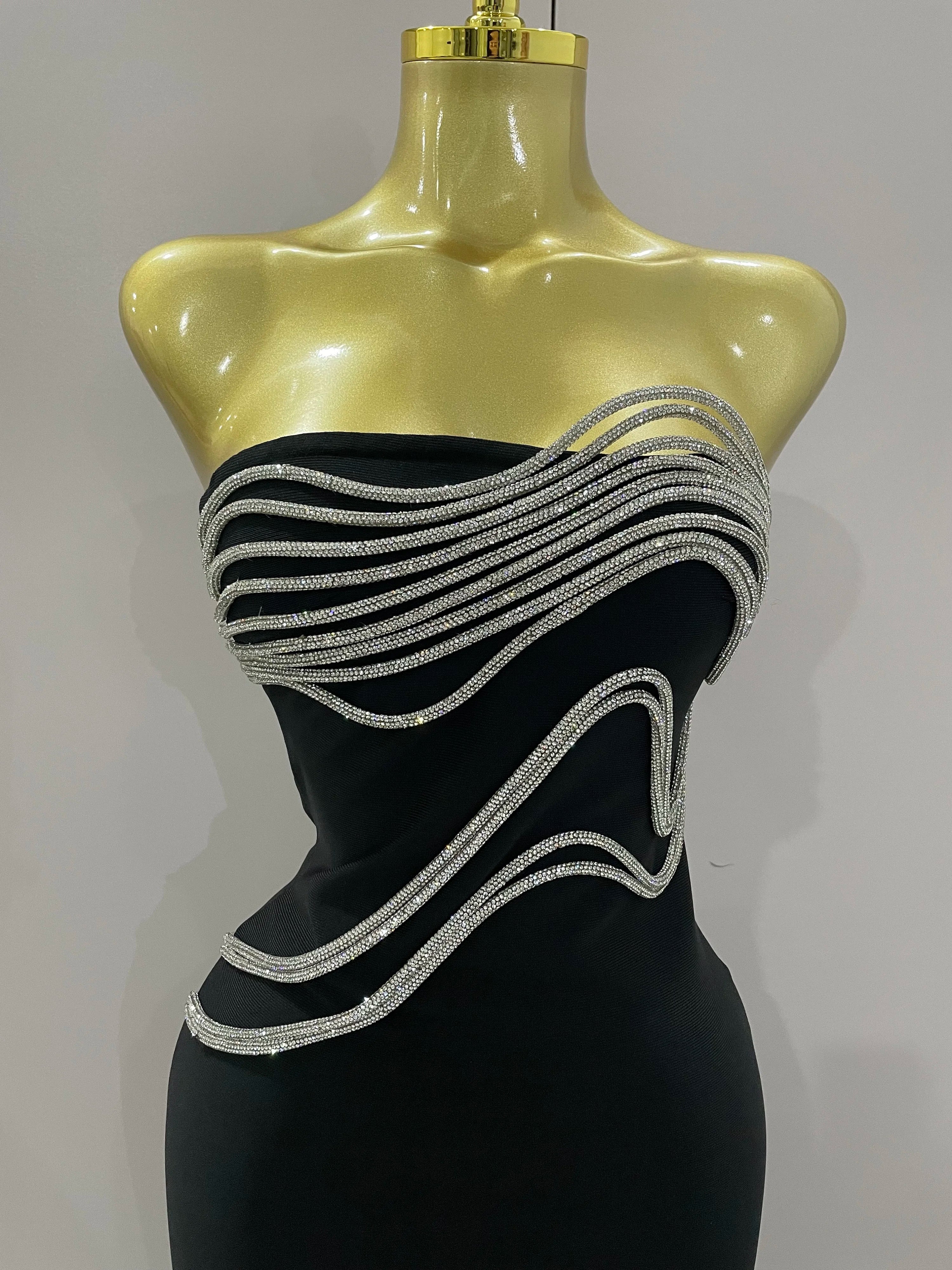 Sexy Strapless Diamond Lines Bodycon Bandage Long Dress 2025 Women Celebrity Red Carpet Elegant Evening Birthday Party Dresses