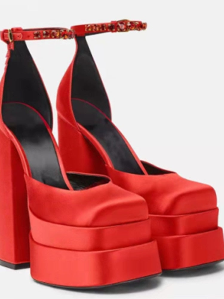 Spring and Summer New Women's High Heels Patent Leather Wedding Shoes Luxury Sexy Paris Fashion Banquet red satin