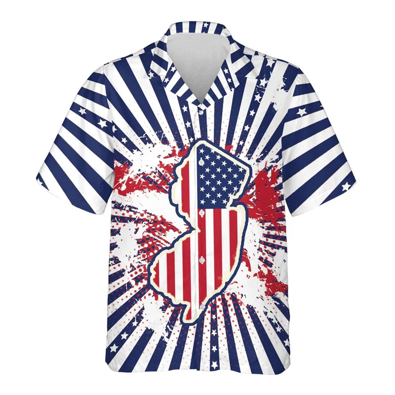 USA California Virginia Michigan Map Flag Graphic Shirts For Men Clothes America Florida Patriotic Lapel Blouse Male Shirt Tops Shirts-SZF39660