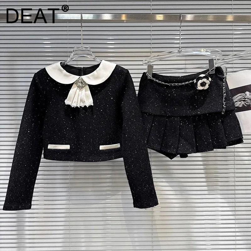 Winter New Style Fashion Back Zipper Design Contrast Color Short Tops For Women Chain Cake Skirt Female 11A07648