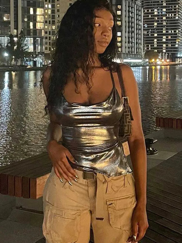 Solid Color Shiny Bodycon Sexy Style Vest Top New Summer Ladies Camisole Casual Basic