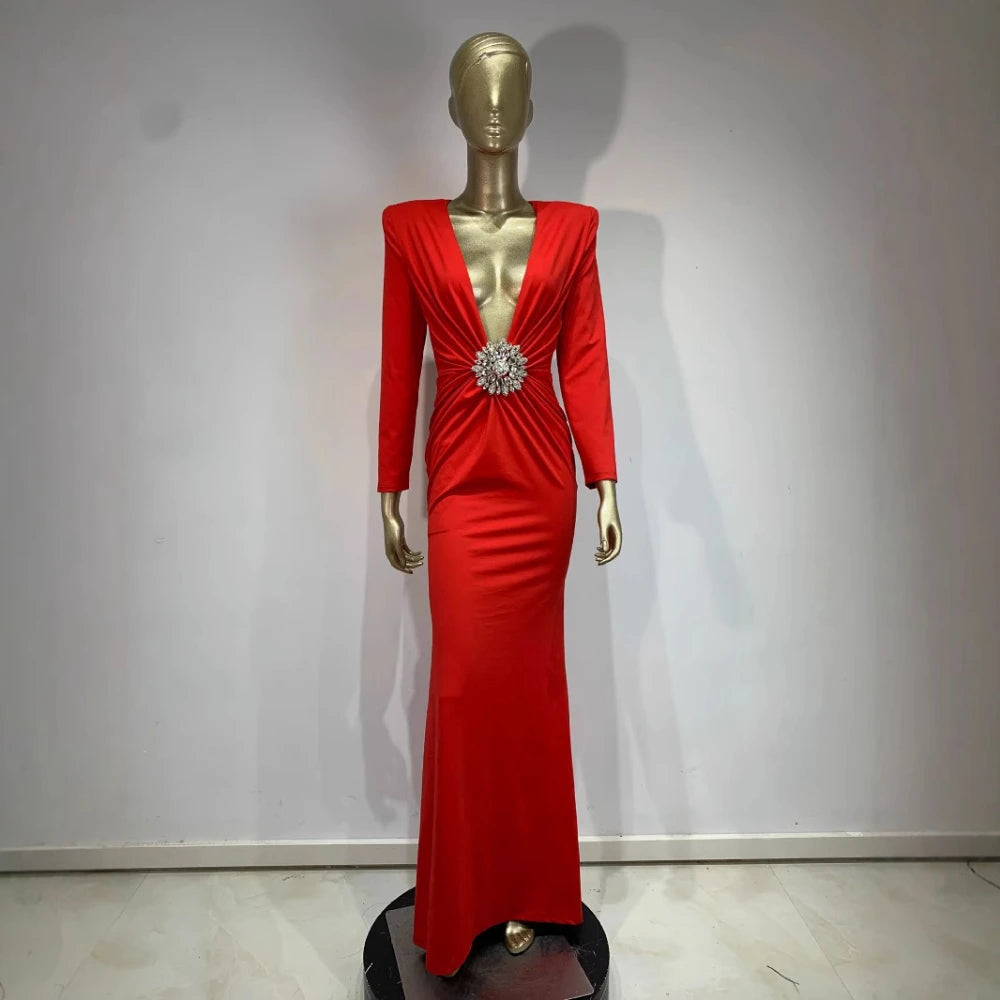 Solid Slimming Spliced 3D Flower Dresses for Women V Neck Long Sleeves Temperament Dress Female Fashion Clothing