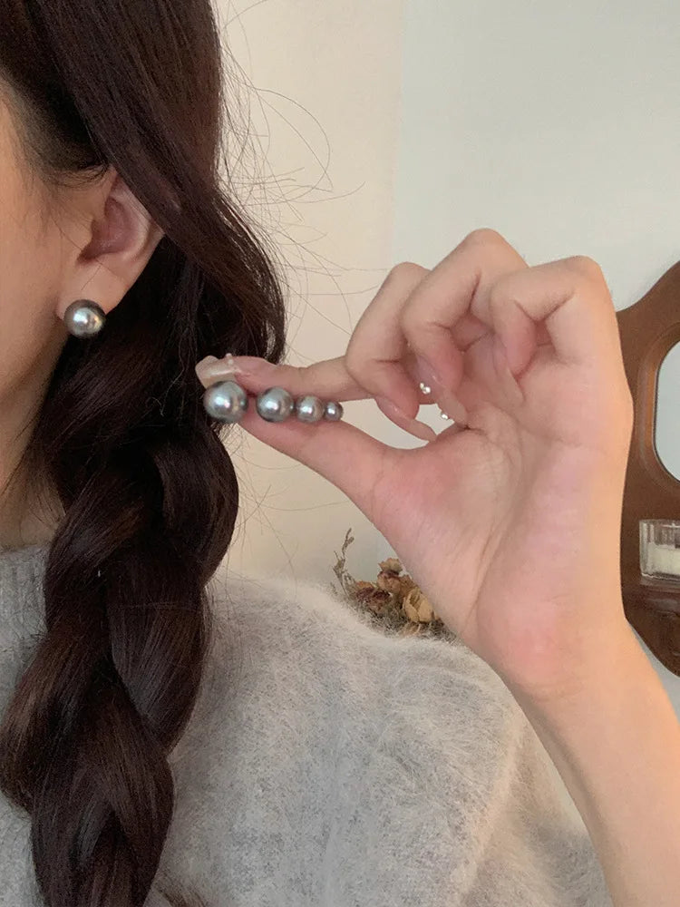 ALA Rising|L Gray Pearl Elegant Women Earing Unique Design Women Fashion Accessaries Office Lady Earing