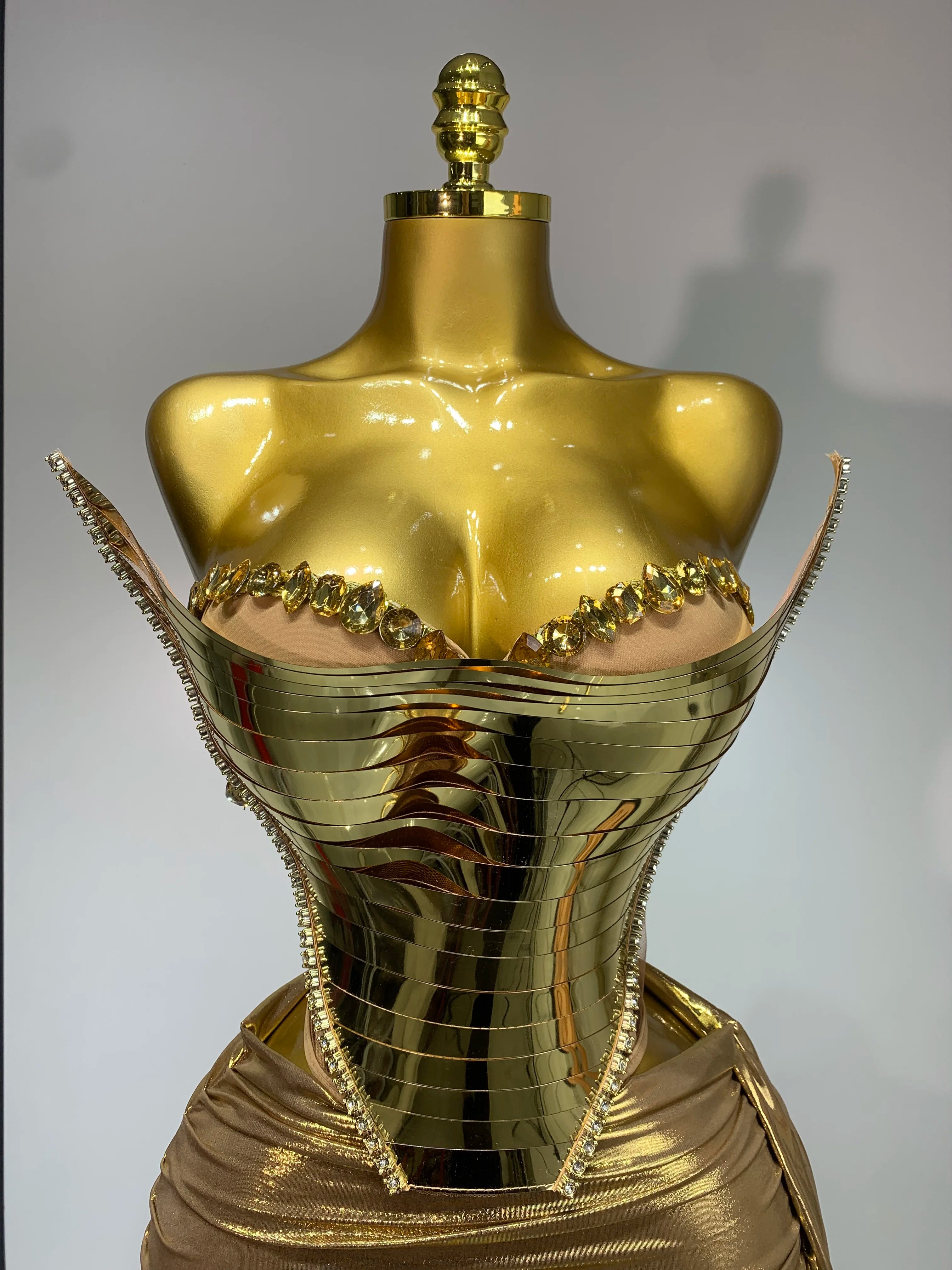 2025 Sparkly Gold Sequin Sexy Top Two Pieces Set Women Celebrate Party Birthday NightClub Performance Dancer Show Stage Outfit