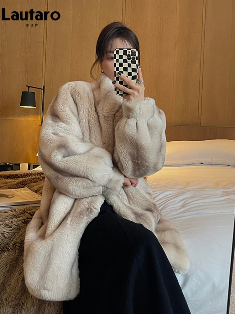 Winter Thick Warm Faux Mink Fur Coat Women Stand Collar Elegant Chic Luxury Designer Clothes Runway Fluffy Jacket 2022