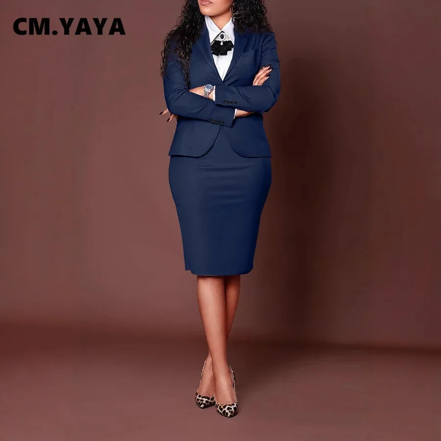 Women's Set Full Sleeve Button Blazer + Skirts Suit 2025 Winter Casual Streetwear Two 2 Piece Set Africa OL Work Outfits
