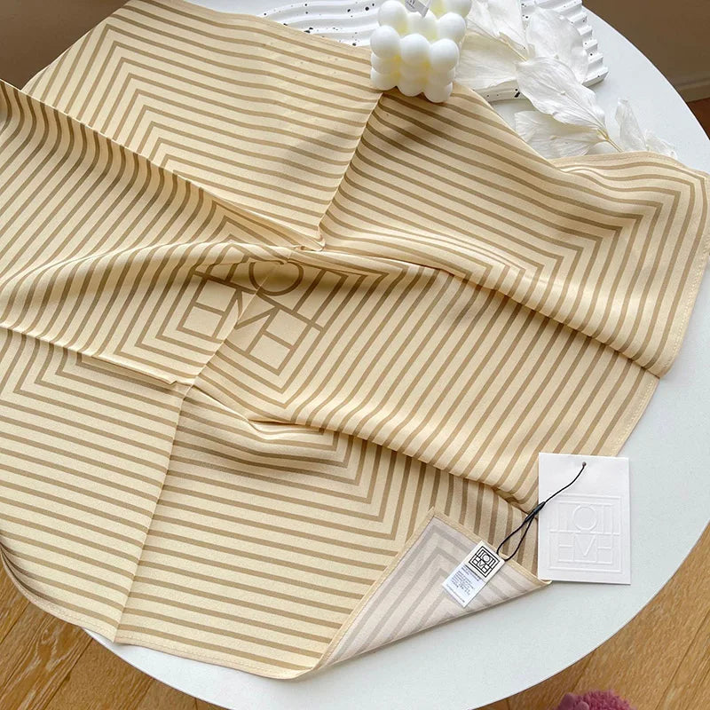Letter Stripe Printted Silk Square Scarf For Women 100% Silk Headscarf Bandanas Brand Female Fashion Neckerchief Designer Scarve 6