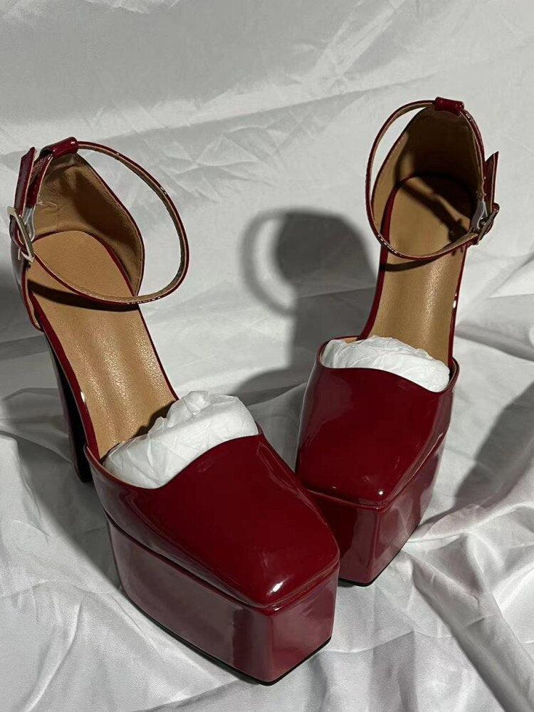 Spring and Summer New Women's High Heels Patent Leather Wedding Shoes Luxury Sexy Paris Fashion Banquet wine red