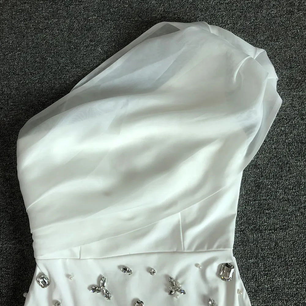 2025 Sexy Women Light Luxury Nail Bead Dress with Slant Neck and Sleeveless Bodycon Flute Patchwork Dress Evening Party Vestidos